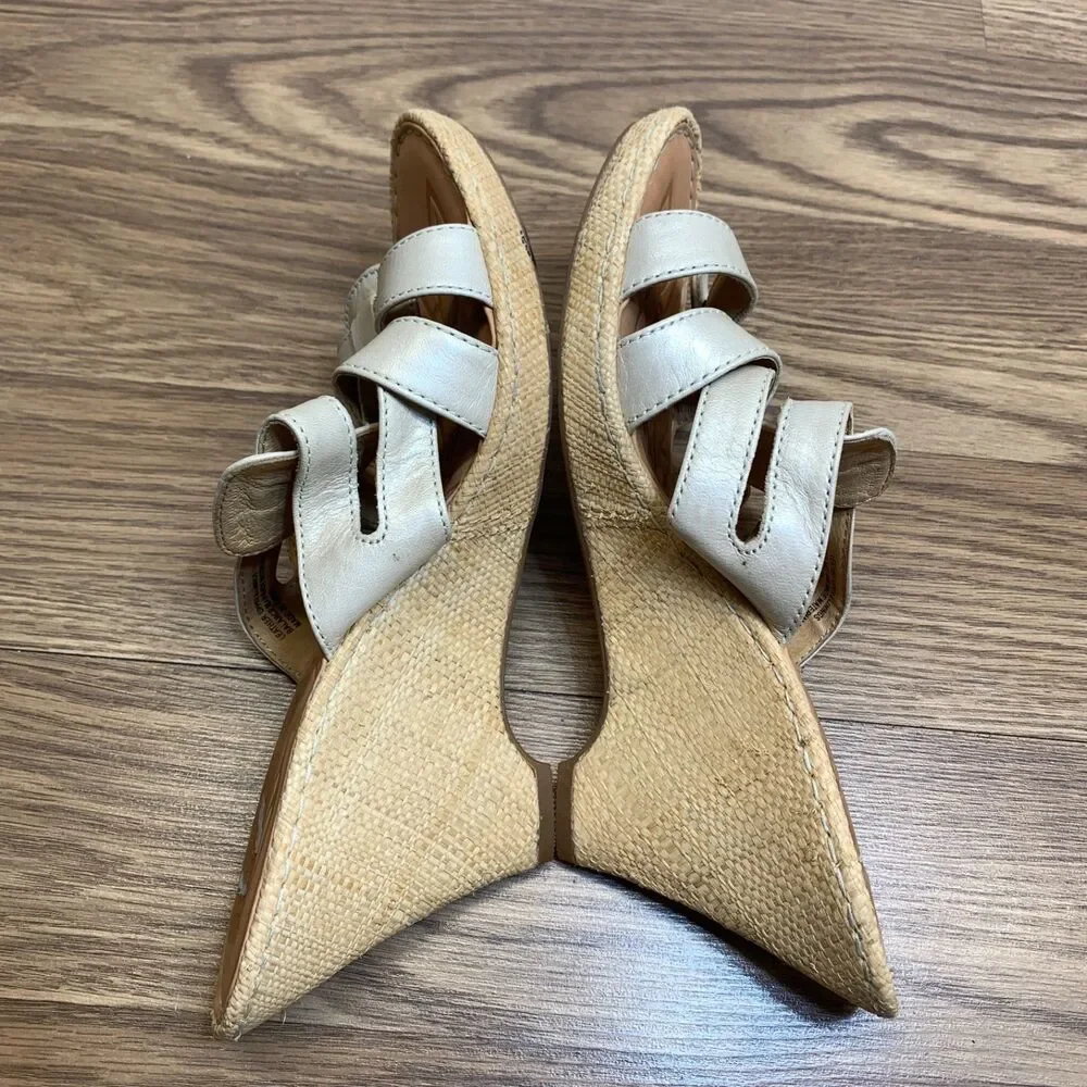 Born‎ TINKA Women's Wedge Sandals Ivory Leather Woven Platforms 11/43